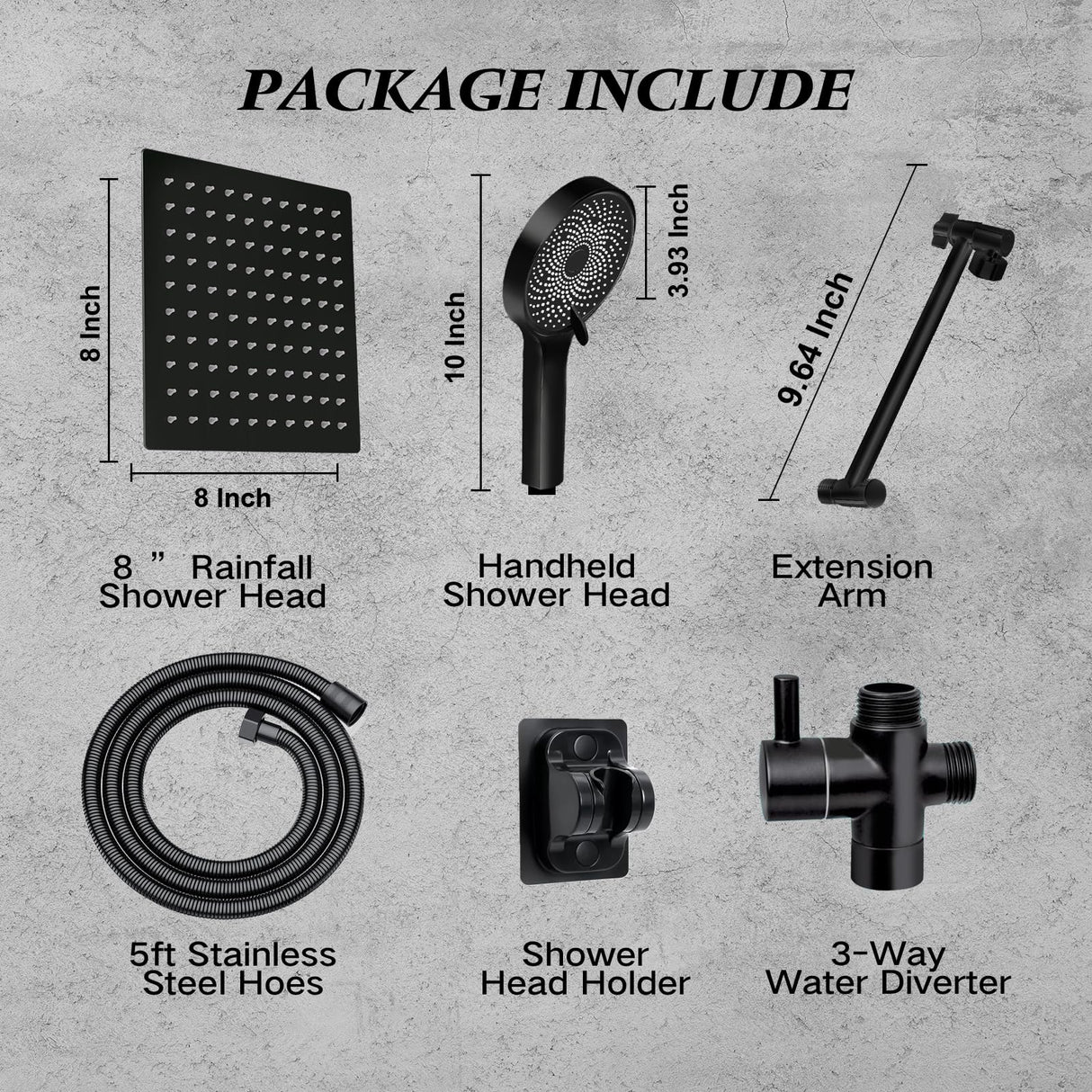 Shower Head, 8 inch Multifunction High Pressure Rain Shower Head with Handheld Spray Combo with 11'' Angle Adjustable Extension Arm/Flow Regulator/Shower System Matte Black