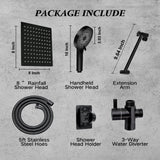 Shower Head, 8 inch Multifunction High Pressure Rain Shower Head with Handheld Spray Combo with 11'' Angle Adjustable Extension Arm/Flow Regulator/Shower System Matte Black