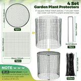 Hiboom 4 Set Garden Plant Protectors from Animals with Stakes, Metal Mesh and Detachable Covers Wire Plant Cage for Keeping Bunny Animals Out, Chicken Wire Cover Garden Protection (12x13)