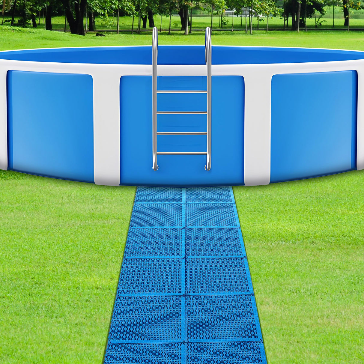 Moonoom 16 Pcs Ground Pool Drainage Walkway, 10.3" x 10.3" Floor Protector Mat, Non-Slip Plastic Modular Interlocking Cushion for Protecting Lawn and Away From Litter