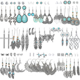 45 Pairs Big Vintage Silver Turquoise Drop Dangle Earrings Set for Women