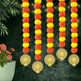 DIYANA IMPEX Marigold Garland for Decoration 5 Pcs Artificial Marigold Flowers, Indian Décor for Pooja, Diwali, Rangoli, Wedding, Christmas Decorations for Home (Peacock, 50")