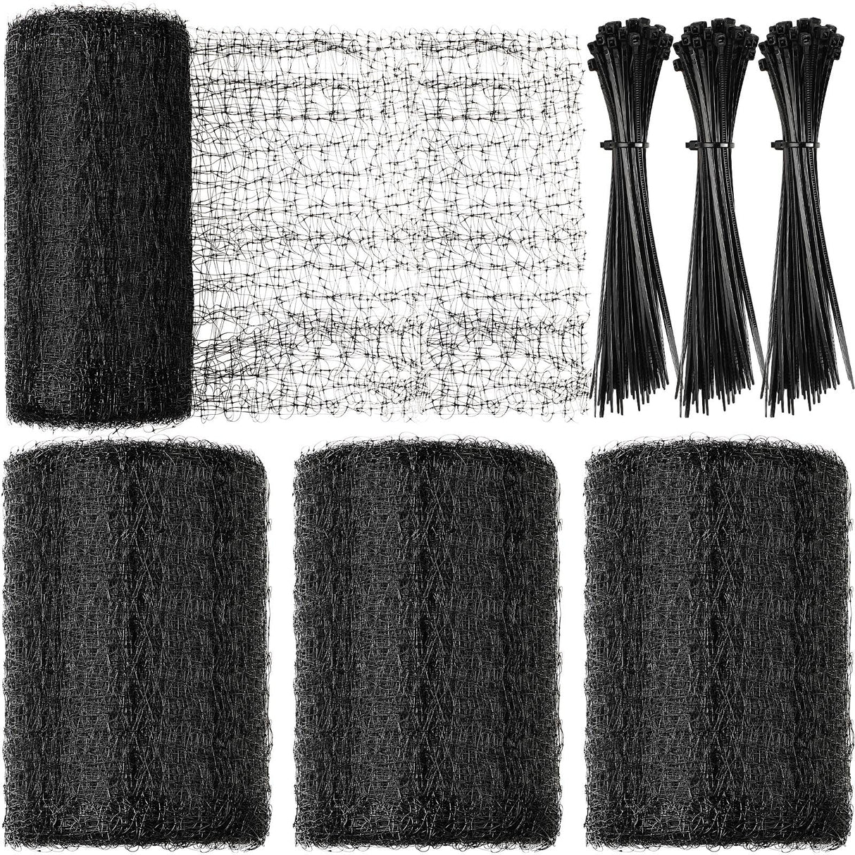 Woanger 3 Pack Deer Fence Netting Bird Netting Garden Net with 150 Pcs Cable Ties for Bird Protect Plants, Vegetables Against Birds Fruit Trees Deer Squirrel Rabbit and Other Animals (Black,7x100 ft)