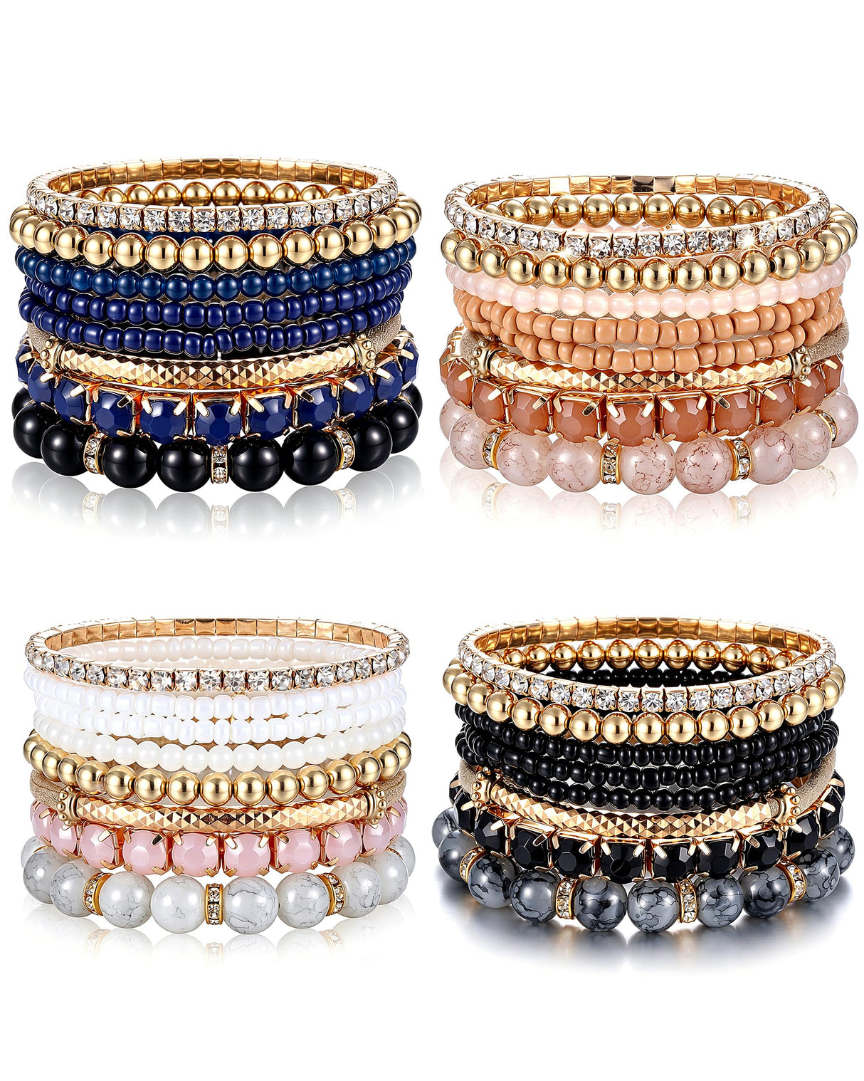 MILACOLATO 4 Sets Boho Stackable Bracelets for Women Adjustable