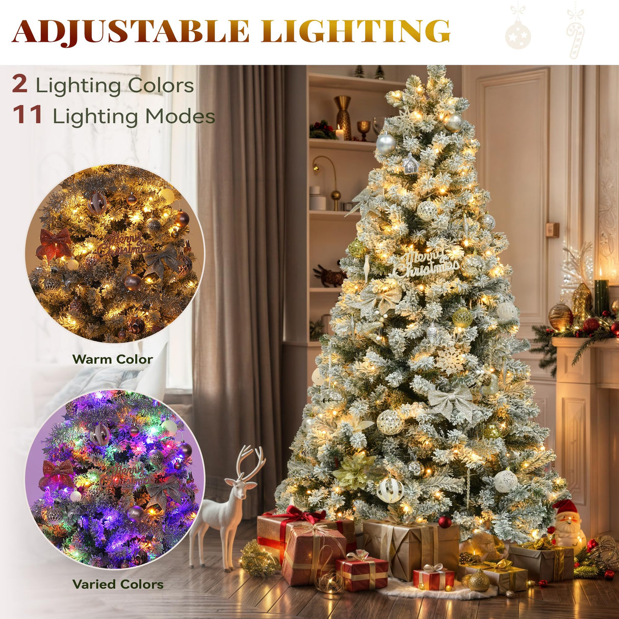 YITAHOME Prelit Snow Flocked Artificial Full Christmas Tree 6ft with Remote Control, Christmas Pine Tree with 11 Light-Modes, 1000 Branch Tips, and Foldable Base for Home, Party Decoration