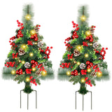 GUOOU Set of 2 Pathway Christmas Tree Urn Filler, Lighted Artificial Mini Xmas Trees with Lights, Outdoor Christmas Decorations for Porch, Driveway, Yard (5 Pine Cones)