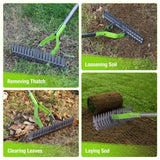 WORKPRO Thatch Rake, 15-Inch Thatching Rake for Lawns with 5FT Handle