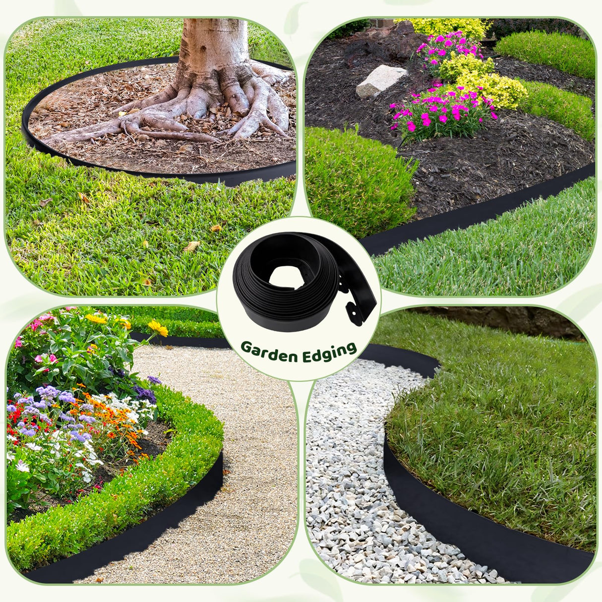 Yawfold Landscape Edging - 4Inch x 66FT Garden Border with 200 PCS Spikes, Plastic Lawn Edging for Flower Bed, Pathway and Yard