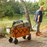 TIMBER RIDGE Outdoor Collapsible Folding Wagon with Brakes and Cup Holders, 500lbs Heavy Duty All Terrain Wheels Utility Cart for Shopping Camping Garden Sports, Orange