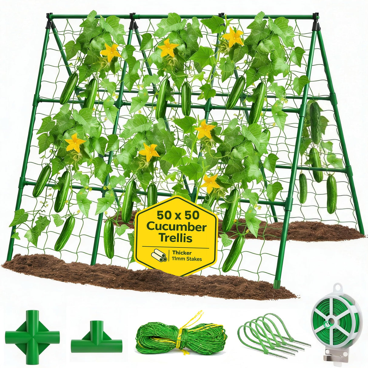 50x50 Cucumber Trellis for Raised Bed - A Frame Garden Trellis for Climbing Plants Outdoor - Cucumbers, Pea, Zucchini, Squash,Tomato, Green Bean, Vine, Watermelon, Melon, Pumpkin