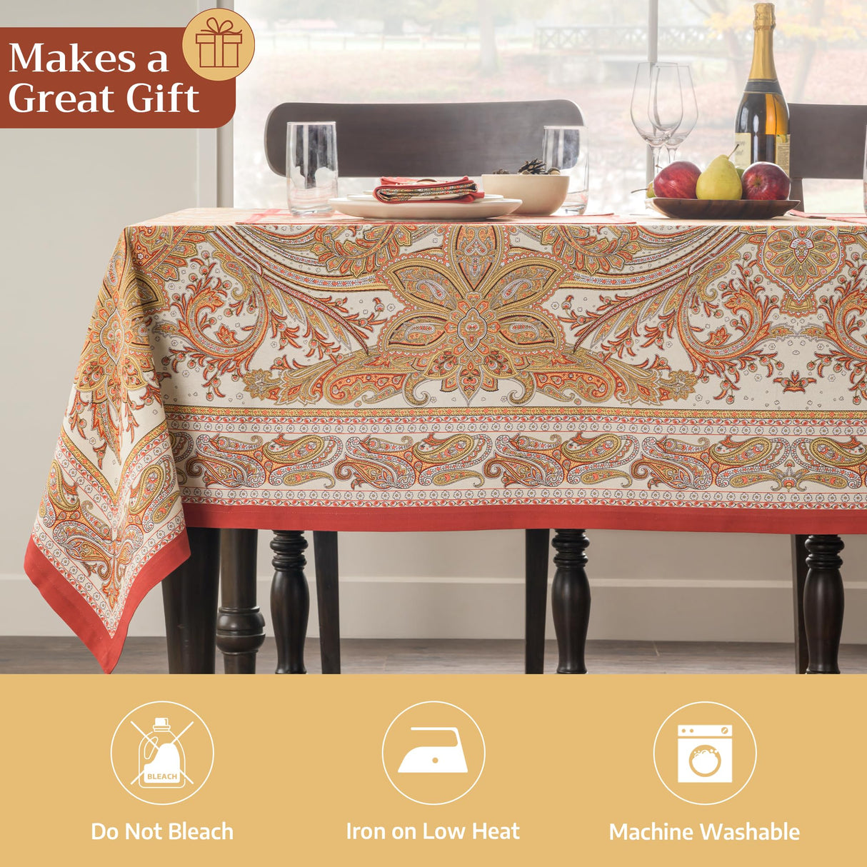 Maison d' Hermine Thanksgiving Tablecloth Kashmir Paisley 100% Cotton Tablecloth 60"x120" – Fall Harvest Dining & Holiday Décor, Washable Reusable Fabric Table Cover for Kitchen & Dining Room