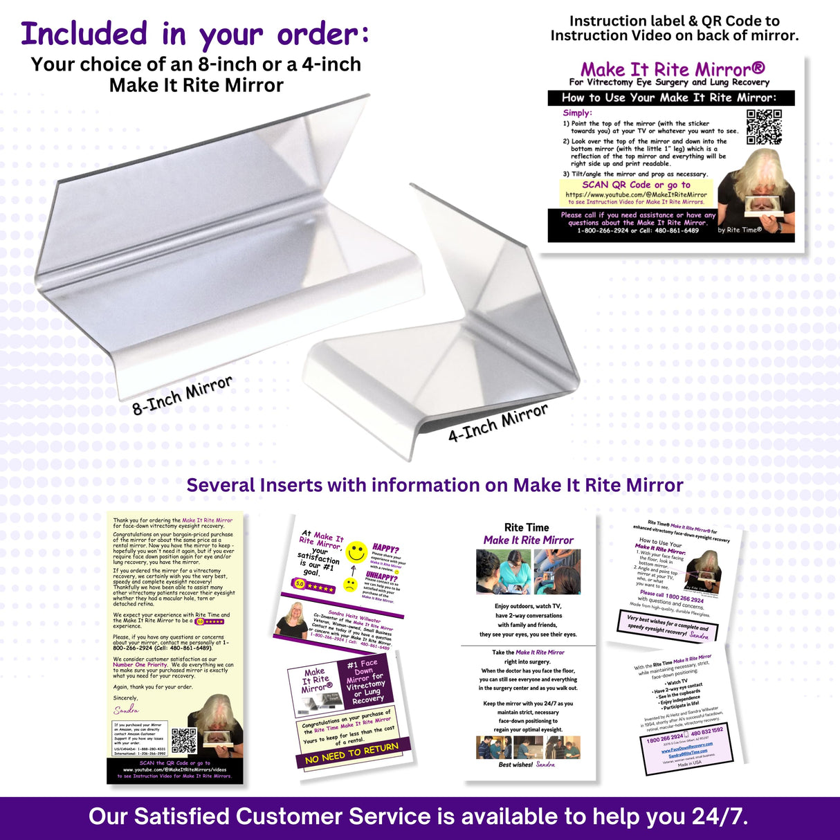 8" Wide 2-Way Make It Rite Mirror for Face Down Vitrectomy Eyesight and Proning Lung Recovery | Easy to Watch TV During Face Down Recovery