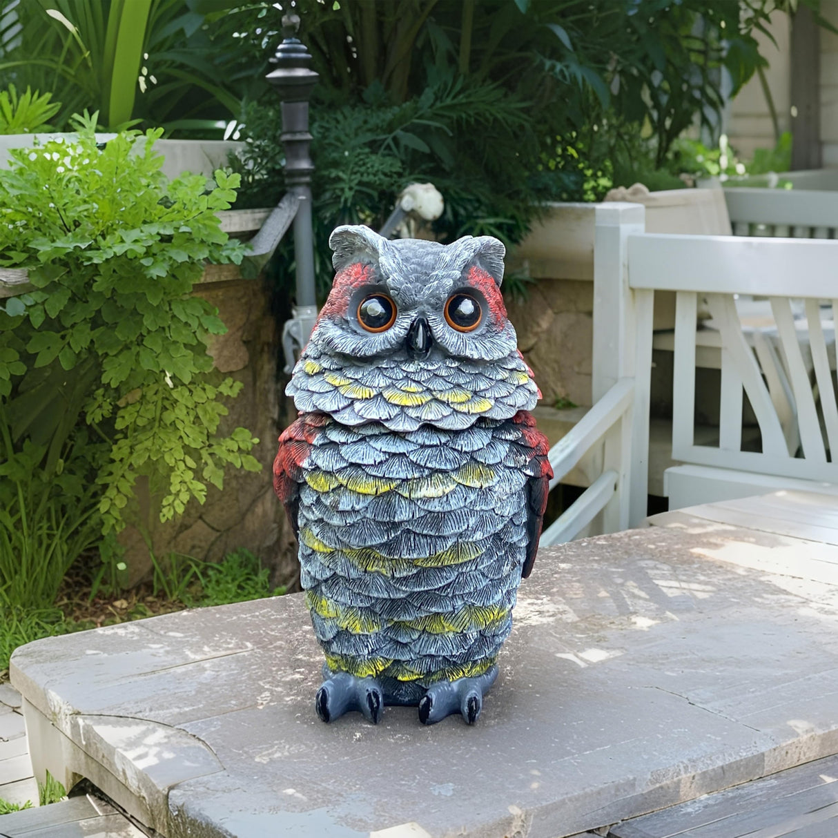 Owls to Keep Birds Away, Solar Owl Decoys to Scare Birds Away, Small Fake Owl for Bird Control, Resin Owls Outdoor Decor with Rotating Head and Lighted Eyes, Animal Deterrent for Outside, Garden