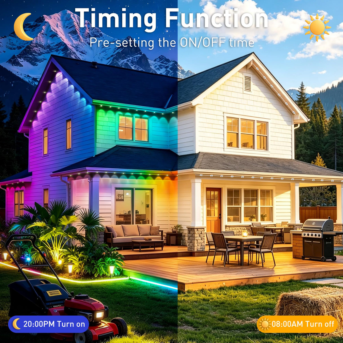 LADIKAKA 200FT Permanent Outdoor Lights,RGB+IC App ControlRemote, IP67 Waterproof Lighting,Outdoor Lights for Chasing Lights,Garden Decor,House,Party,Holiday,Smart