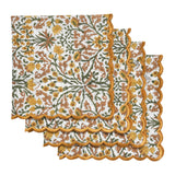Ridhi Goldenrod Yellow Fern Green Hand Block Print Napkins 18" x 18" Set of 4 Reusable Cotton Dinner Napkins for Weddings, Parties & Everyday Dining, Thanksgiving, Christmas, Fall