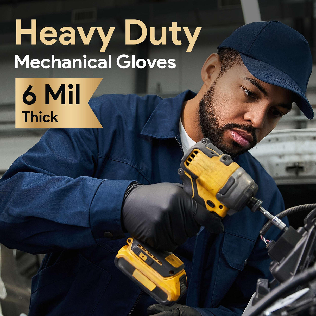 FifthPulse 6 Mil Black Nitrile Gloves Large, 200 Count Heavy-Duty Disposable Gloves for Mechanics, Food Prep, and Medical Use - Powder-Free, Latex-Free, Extra Thick & Puncture-Resistant Rubber Glove