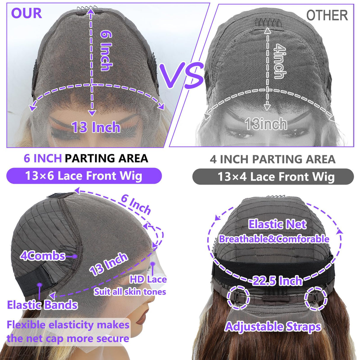 Honey Blonde Ombre Lace Front Wig Human Hair Highlight Body Wave 13X6 Lace Front Wigs Human Hair Pre Plucked HD Frontal 180 Density Glueless 4/27 Highlighted Human Hair Wig 26 Inch