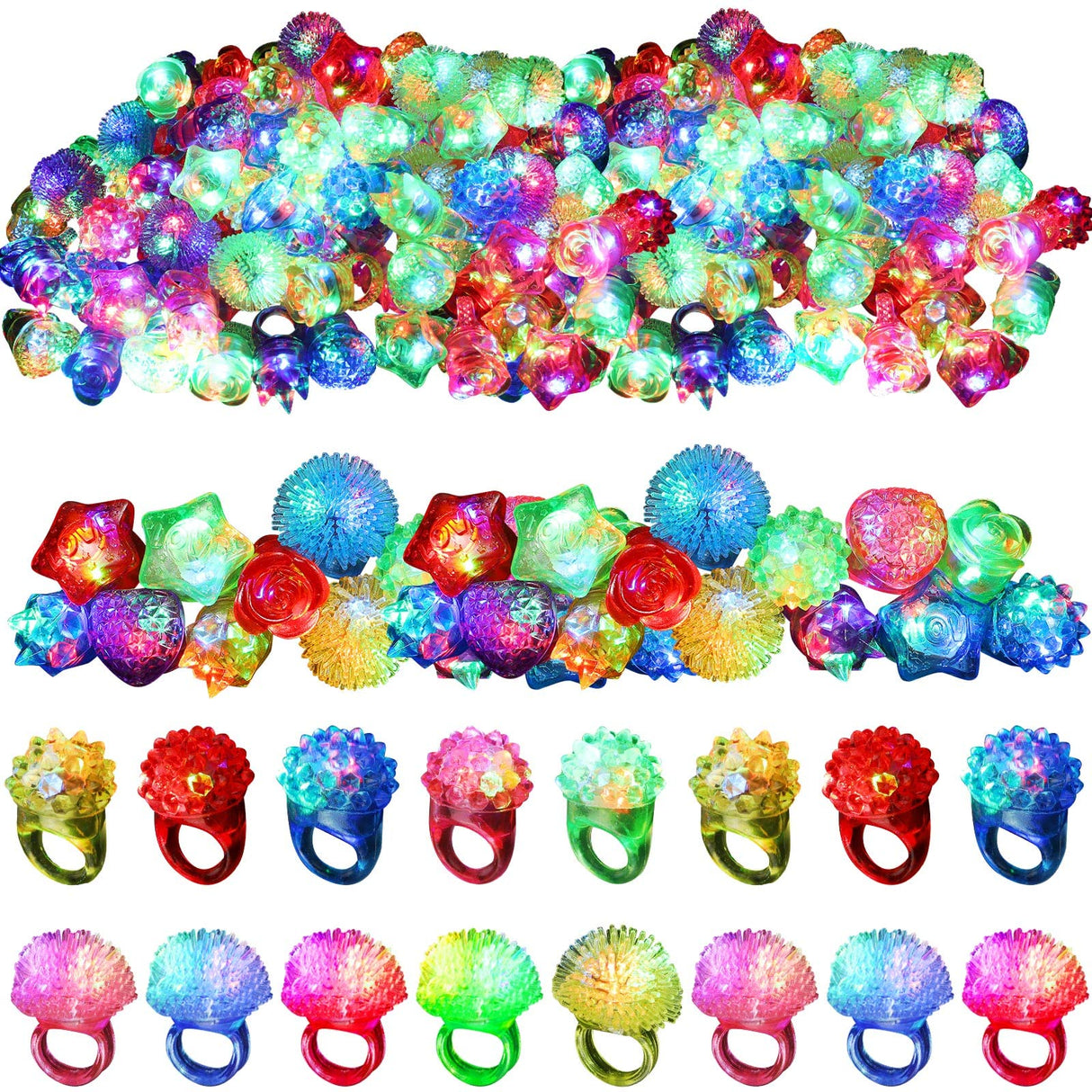Leyndo 48 Pack LED Light up Rings Halloween Party Favors for Kids, Glow in The Dark Party Supplies Colorful Bumpy Jelly Rubber Finger Light for Halloween Treat Toy Christmas Goodie Bag Stuffers(Mixed)
