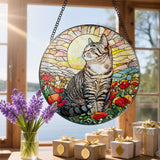 Stained Glass Window Hanging, 8 Inch Cat Stained Glass Ornament, Suncatchers for Windows Hanging, Suncatcher Decorations for Windows, Window Decor, Gifts for Cat Lovers