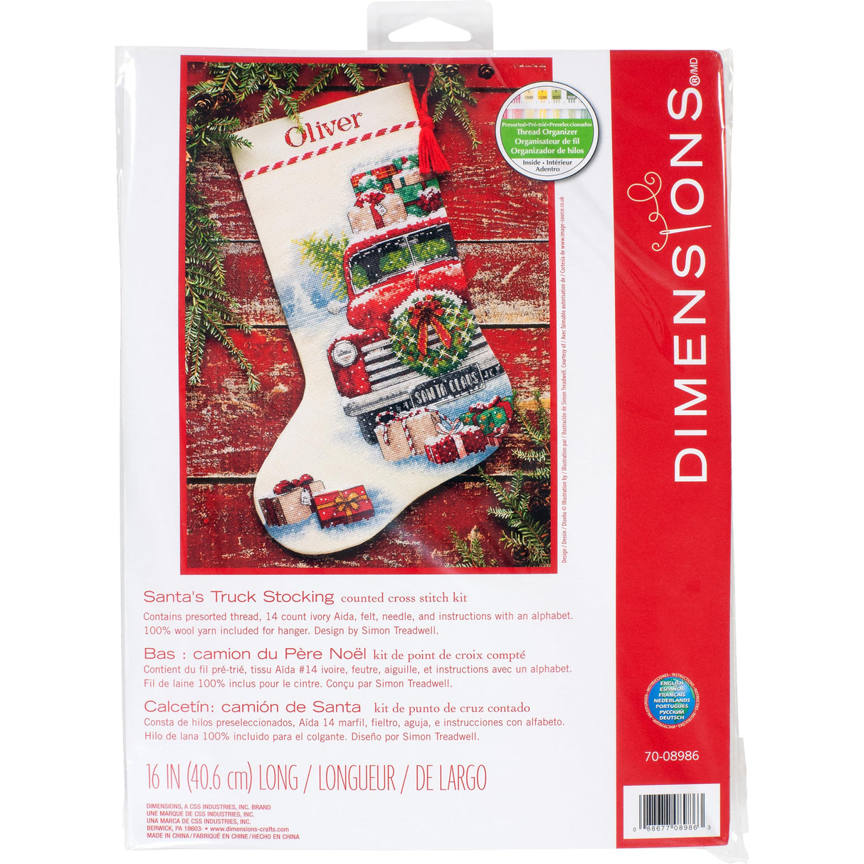 Dimensions Whimsical Counted Cross Stitch Kit Santa's Truck Stocking - 16"(1 Pc.) - Christmas Stocking, DIY Gift for Loved Ones, Ideal for Festive Events