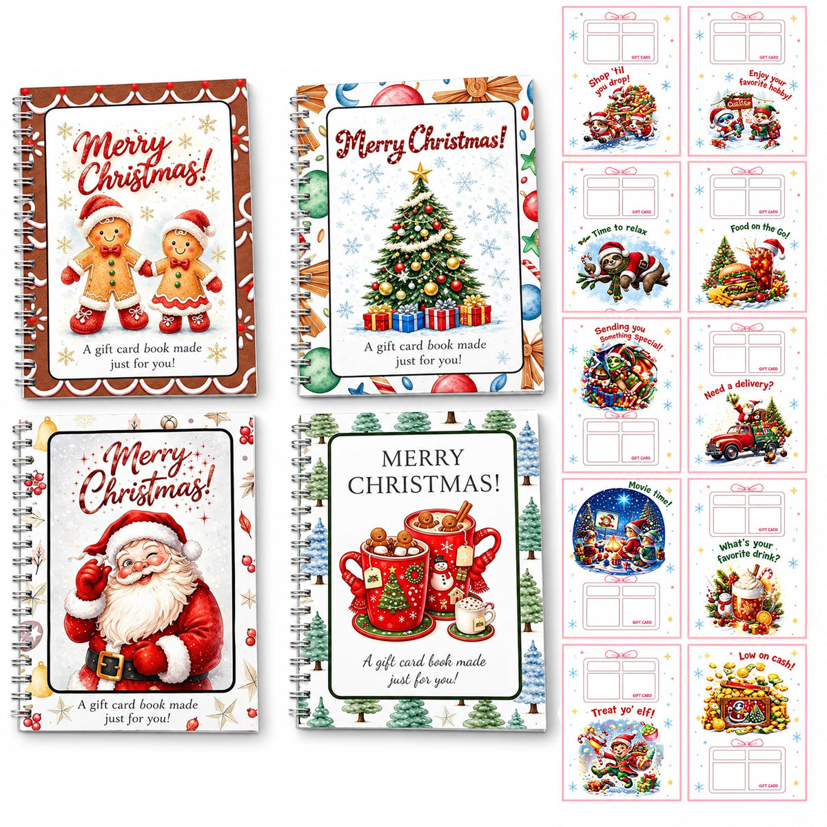 DOTH Christmas Gift Card Book, 4 Pack, Spiral Bound for Holiday Gift Giving