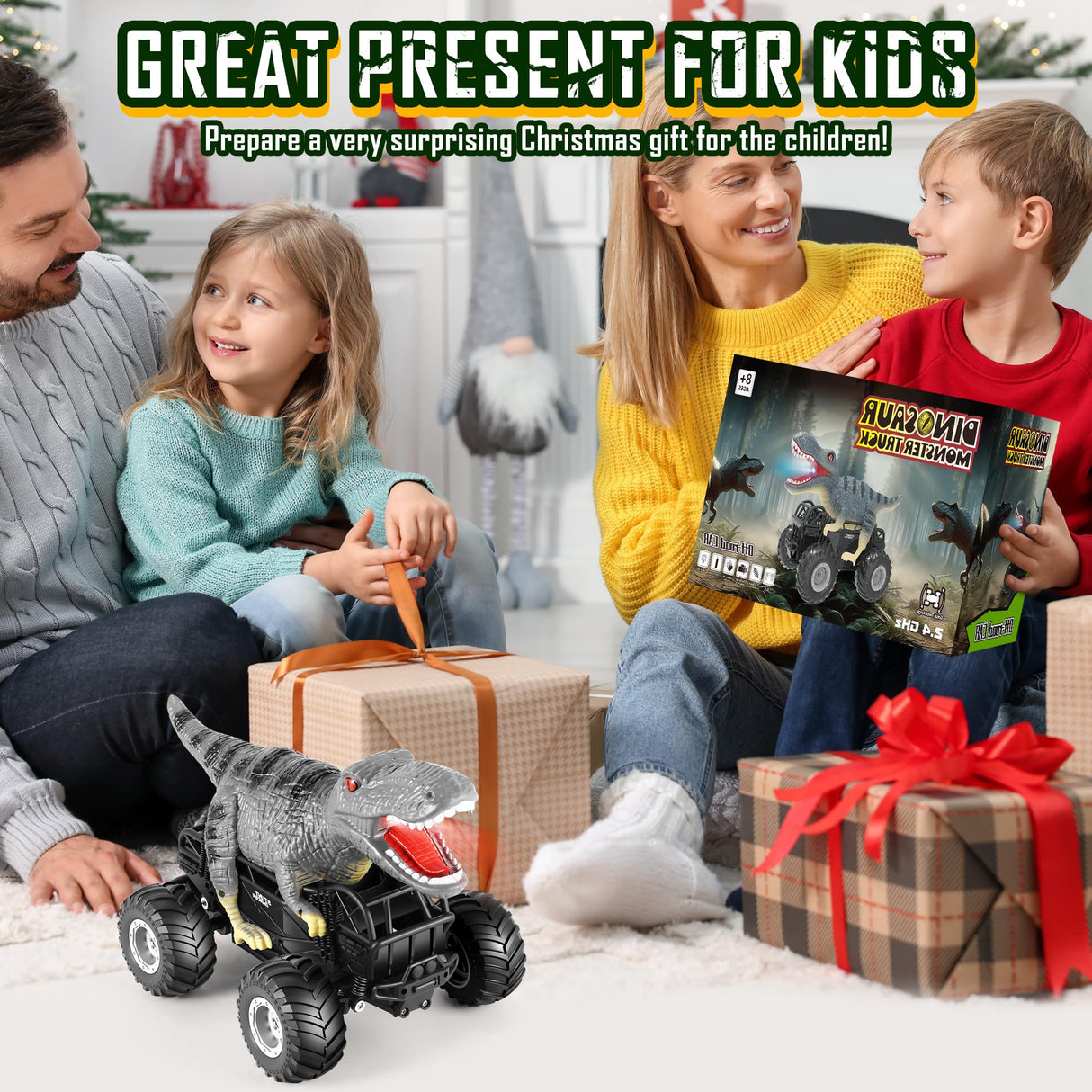 Manercey Remote Control Car, 2.4GHz 1:18 RC Cars With Light, 98FT 8KM/H 2-Rechargeable Battery, All Terrain Monster Remote Control Truck Toy, Dinosaur Monster Trucks for Boy Age 4-7, Kid 6+, Christmas