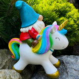 Mood Lab Garden Gnome Statue - Garden Gnome Riding Unicorn - 8.3 Inch Tall Lawn Figurine - for Outdoor or House Decor - Funny Yard & Patio Decoration