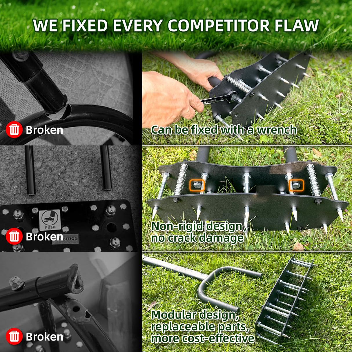 AHXPOCF Manual Lawn Aerator Tool, 11 Spike Steel Aerator for Yard