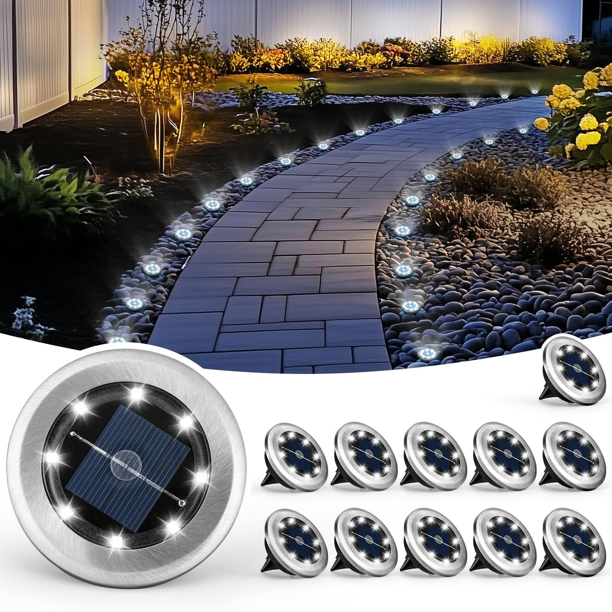 Mini Solar Ground Lights, 12 Pack Solar Powered Pathway Lights, Waterproof Outdoor Light for Garden, Driveway, Walkway, Backyard, Patio (Cool White)