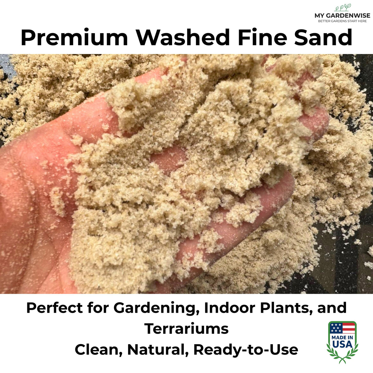GARDENWISE Fine Sand for Plants – Horticultural Sand for Succulents, Cactus, Potting Mixes, Terrariums & Decorative Indoor Gardens, Made in USA (3 quarts - 8.4 lbs)