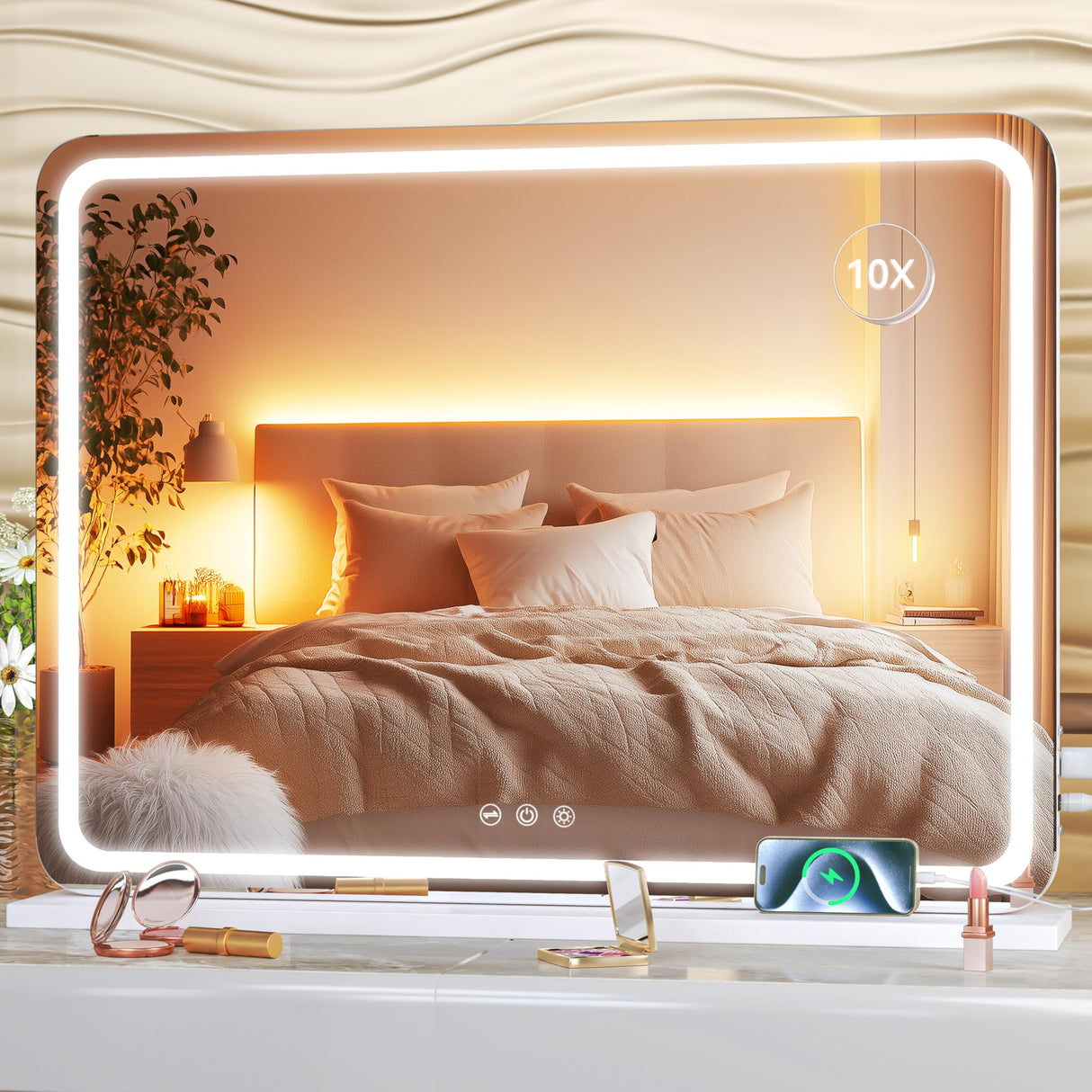 Hasipu Vanity Mirror with Lights, 23" x 18" LED Makeup Mirror, Lighted Makeup Mirror with Dimmable 3 Modes, Touch Screen Control Vanity Mirror Round White