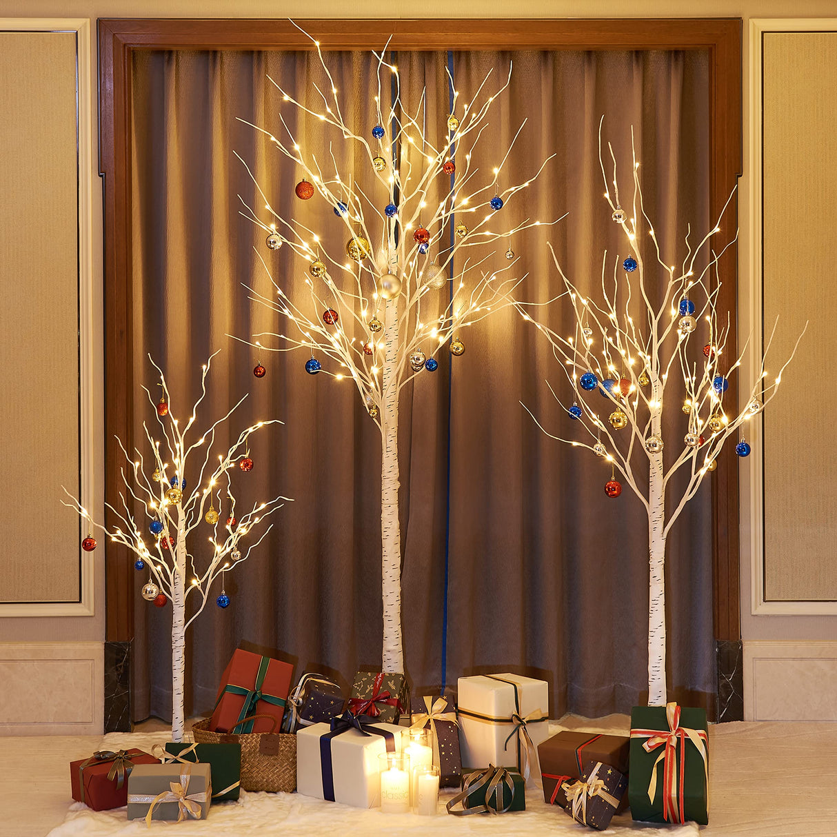 LIGHTSHARE LED Birch Tree Light Set - 4ft, 6ft, 8ft Trees with Warm White Lights - Indoor Outdoor Christmas Wedding Party Decorations (3-Pack)