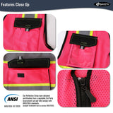 JKSafety Hi Vis Reflective Safety Vests for Men Women High Visibility Vest with Pockets Mesh Fabric Construction Safety Apparel Neon Vest for Work (220-Pink XXL)
