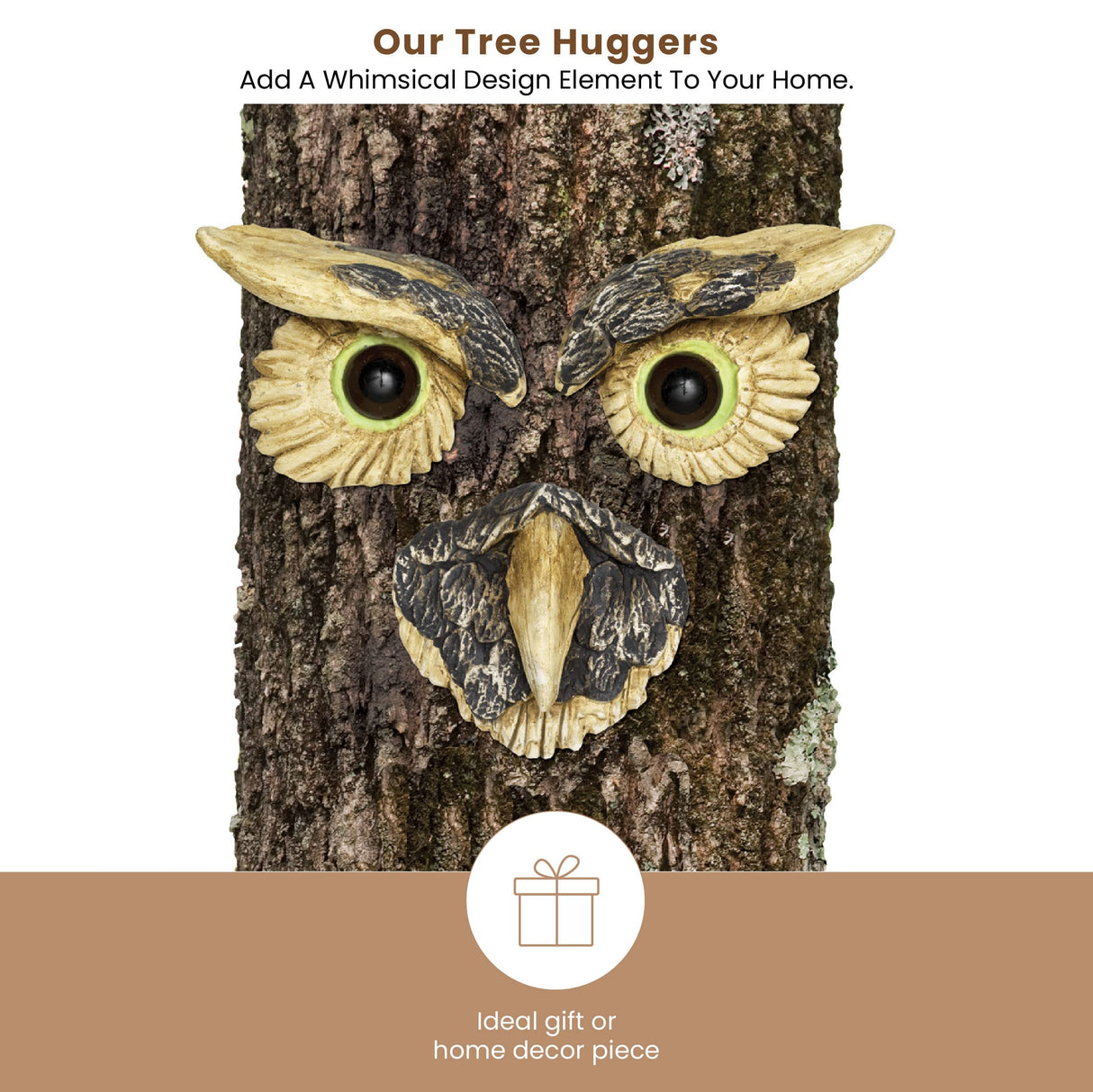 Bits and Pieces - 'Owl Face' Tree Hugger - Yard Decoration - Whimsical Tree Sculpture – Outdoor Tree Face - Garden Decoration - Garden Peeker Yard Art
