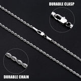 Fiusem Silver Chain Necklace for Men 3mm Stainless Steel Rope Chain 24 Inch