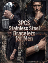 YADOCA 3Pcs Stainless Steel Bracelets for Men Roman Numeral Bangle Bracelet Adjustable Cuff Bracelet Twisted Cable Bracelet Mens Luxury Bracelets Jewelry Gifts Gold/Silver/Black