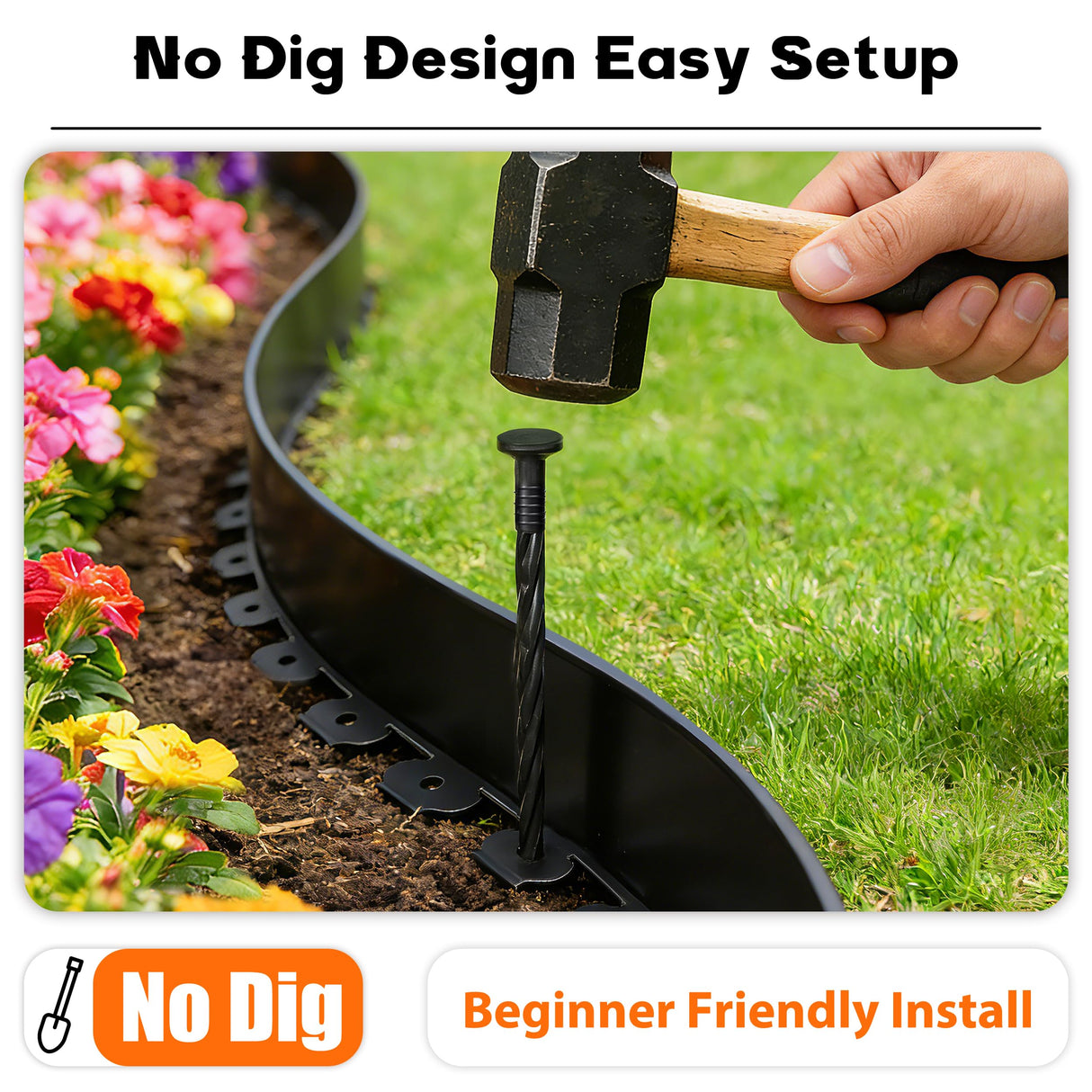 ESOHOT 4 inch Tall Landscape Edging Kit 120FT Garden Edging with 210 Spikes for Lawn Edging and Flower Beds (Black, 120FT)