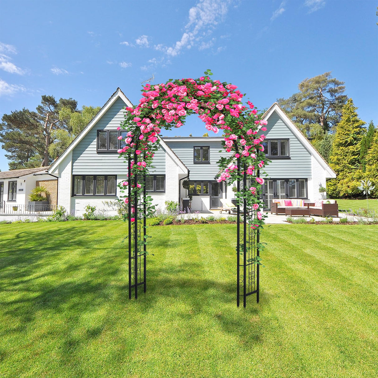 Arbuxzuy 7ft Steel Garden Arch Trellis for Climbing Plants