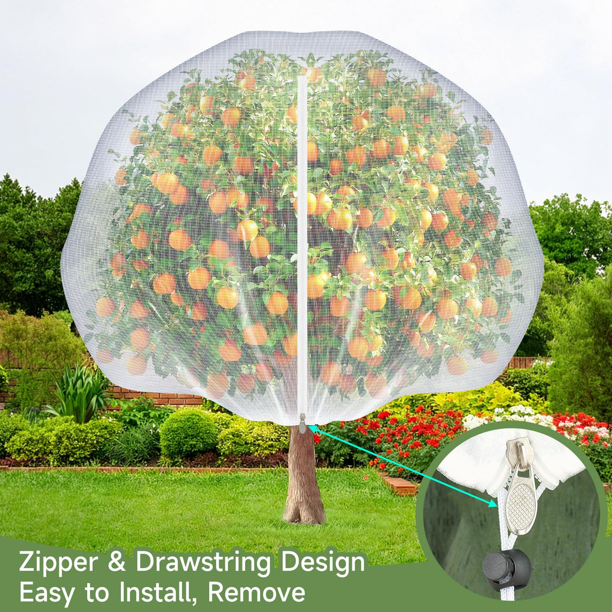 TMFsode Fruit Tree Netting with Zipper and Drawstring, 6Ft x 6Ft, 2Pcs