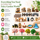 SangHW 33 Pcs Fairy Garden Kit, Resin Fairy House Accessories with Animal Figurines & Fences, Stable & Noticeable Terrarium Decor for Outdoor Planters and DIY Micro Landscapes