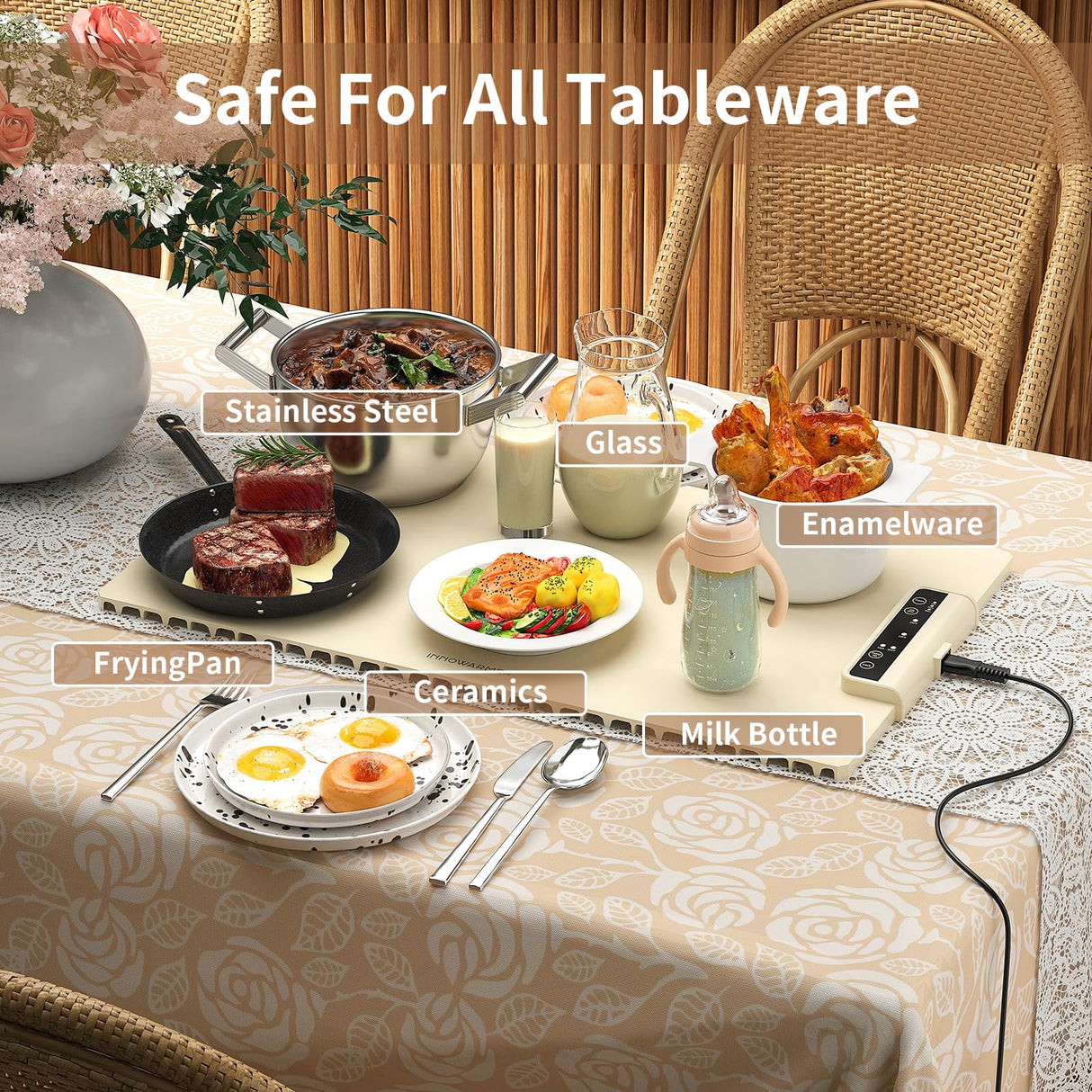 Electric Food Warming Mat: Silicone Food Warmer for Parties Buffet, Portable Fast Heating Pads for Food, Pizza Coffee Tea Heater Meat Defrosting Tray Adjustable Temperature (White)