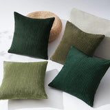 Topfinel Christmas Decorative Throw Pillow Covers Green Series,Winter Fluffy Corduroy Striped Euro Pillows Shams for Couch Bed Bedroom,Western Modern Hunter Green Pillowcase 20x20 Inch Set of 4
