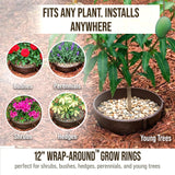 12 Inch Wrap-Around Adjustable Planting Grow Rings | 3 Pack | Brown | Install Around Existing Plants | Square Foot Gardening | Trimmer Protection and Mulch Barrier | Heavy Duty | Made in USA