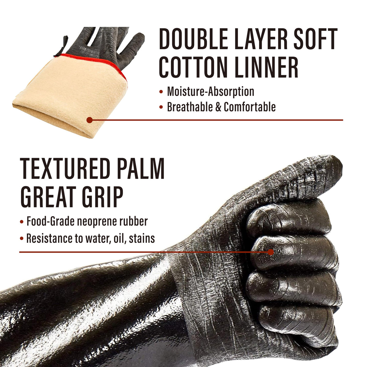 RAPICCA BBQ Grill Gloves, 932°F Heat Resistant Neoprene, 14 in XL