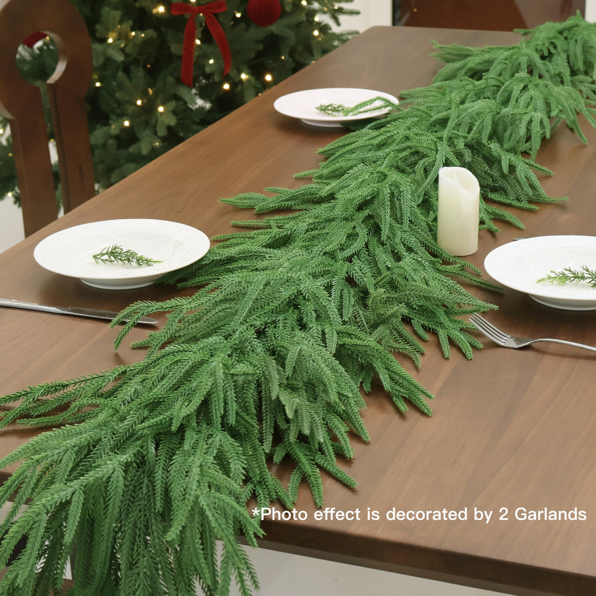 9FT Christmas Garlands Norfolk Pine Garland Real Touch Artificial Faux Greenery Garland for Holiday Indoor Outdoor Decor