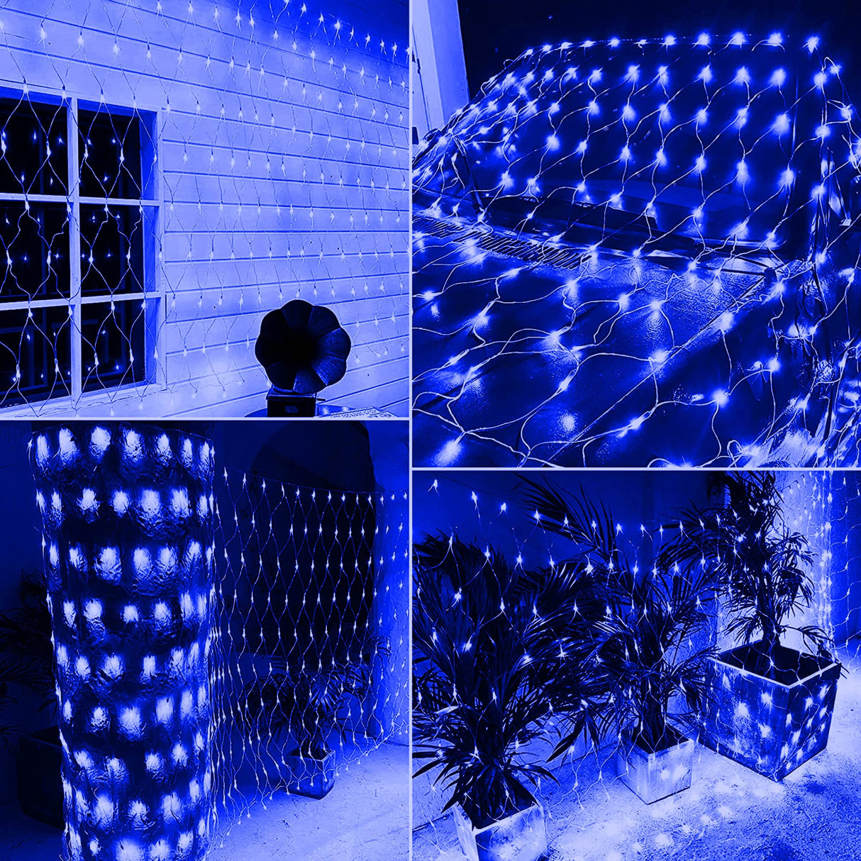 FUNPENY Christmas Net Lights, 9.8ft x 6.6ft 200 LED Mesh Decor Clear Wire with 8 Modes Waterproof Connectable Xmas Decorations for Outdoor Outside Bushes Yard Lawn Patio Tree Garden Party (Blue)