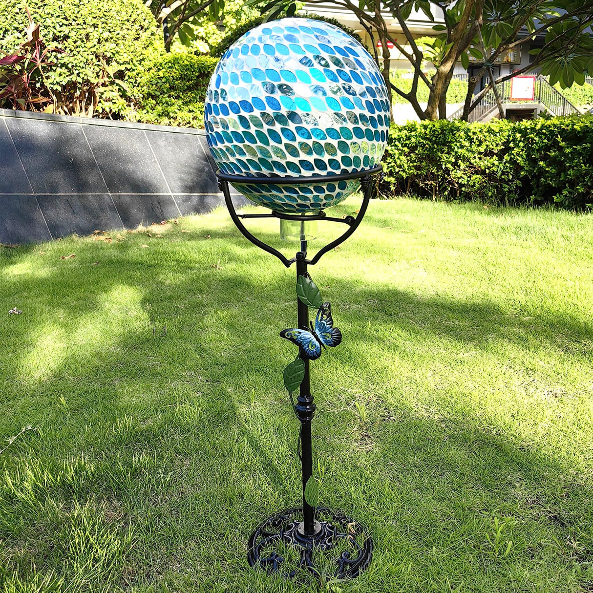TICKCACY Cast Iron Gazing Globe Stand, 24.5" Gazing Ball Stand for 10-12 Inches Garden Gazing Globes, Metal Display Gazing Ball Holder for Indoor Outdoor, Easy Assembly, Black