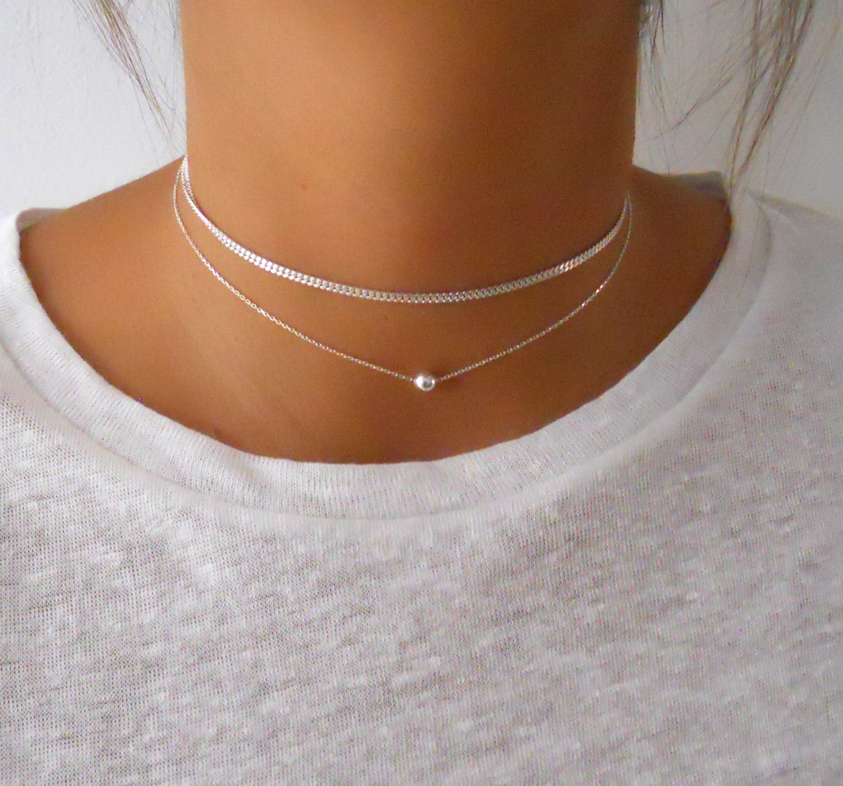 Anika Bella Ball Choker Necklace, Dainty Bead Pendant, Waterproof Minimalist Jewelry for Women (Silver)