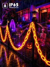 Battery Halloween Chain Lights 10 FT 160 LED Orange Light-Up Plastic Timer