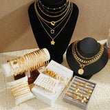 17 MILE 78 Pieces Gold Jewelry Set for Women, 9 Necklace, 24 Bangle Bracelet, 22 Earrings, 23 Knuckle Rings Ties Gold Plated Jewerly set for Women Gift